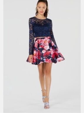 B Darlin Floral Skater Dress - Pink Rose Print on Black